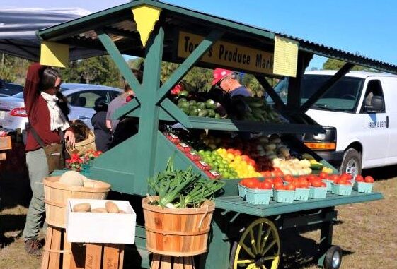 produce stand and fresh fruits and vegetables